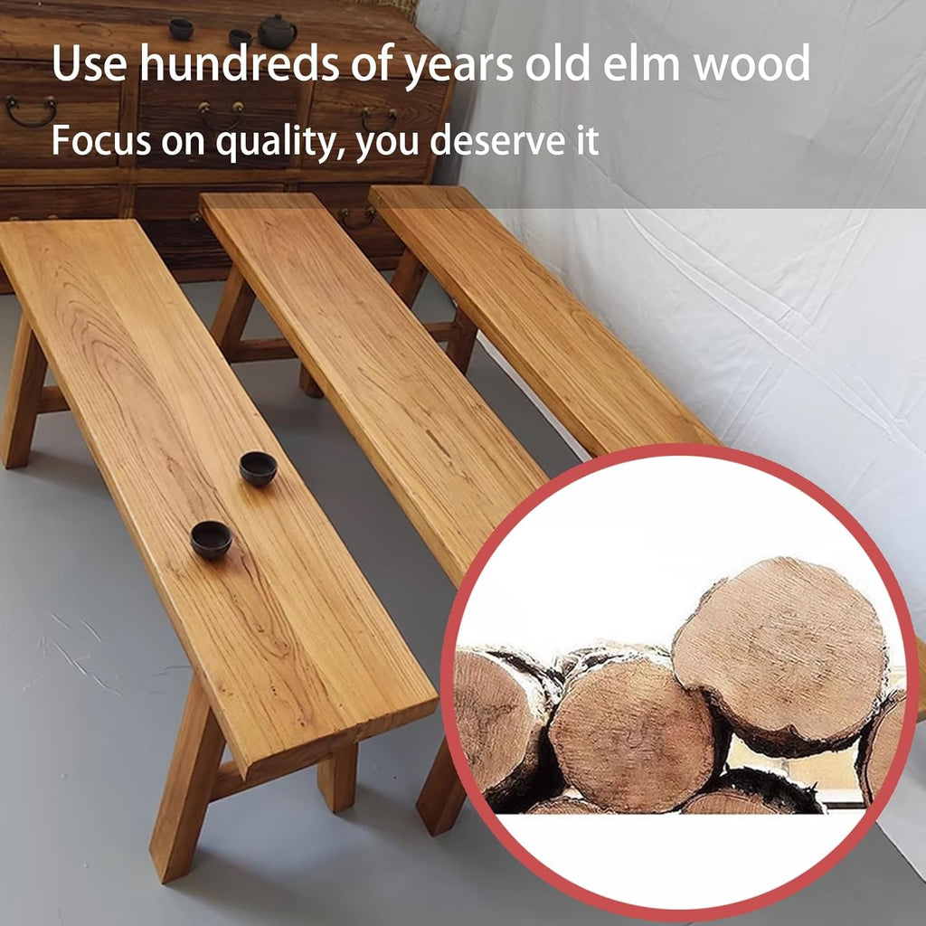 Farmhouse Indoor Wooden Living room Dining Bench, Asian Natural Wood Kitchen Entryway Bench with Armless Design and Short Height, Solid Wood Shoe Bench Entryway Benches，Brown(100*26*45cm/39.3*10.2*17.