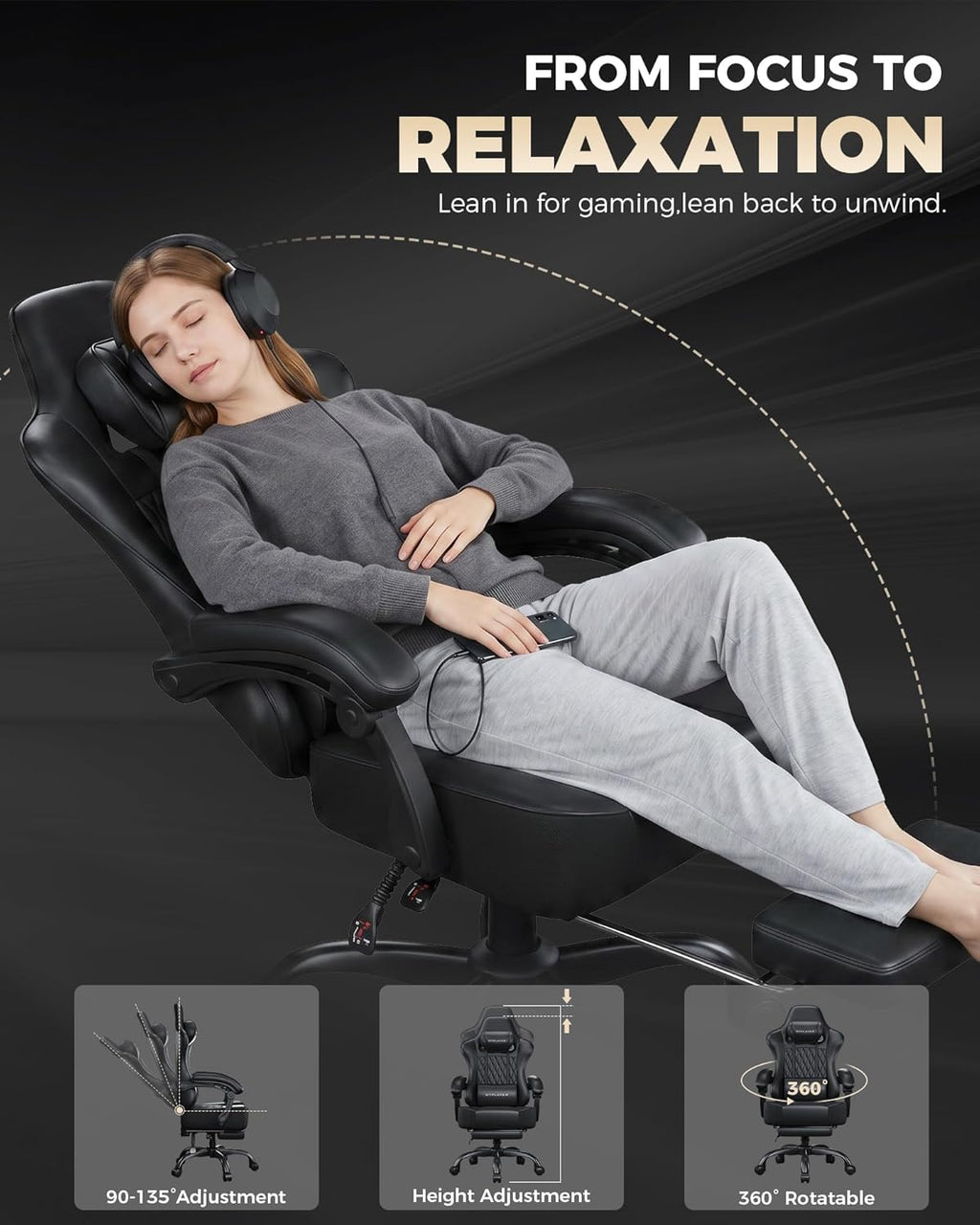 GTPLAYER Gaming Chair, 𝐁𝐢𝐠 𝐚𝐧𝐝 𝐓𝐚𝐥𝐥 Gaming Chair for Adults, 𝐖𝐢𝐝𝐞 𝐒𝐞𝐚𝐭 Computer Game Chairs with 𝐓𝐡𝐢𝐜𝐤 𝐏𝐨𝐜𝐤𝐞𝐭 𝐒𝐩𝐫𝐢𝐧𝐠 𝐂𝐮𝐬𝐡𝐢𝐨𝐧 & Footrest, Carbon Black