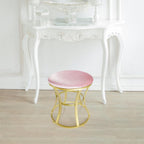 Velvet Round Vanity Stool Chair,Pink Velvet Footrest Ottoman Foot Stool Seat with Golden Metal Legs,Makeup Chair for Bathroom Vanity,Bedroom,Living Room