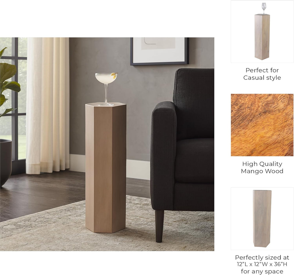 Wood Pedestal End and Side Table for Living Room Decor - Decorative Small Table Stand for Room, Bedroom, or Home Decor Drink Table - Versatile Night Stand or Bedside Table for Small Spaces - 36", Tan