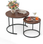 Garvee 23.6/15.7 Inch Round Nesting Coffee Table Set of 2, Round Coffee Table for Living Room, Space Saving Nesting Tables with Faux Marble Top, Metal Frame, Adjustable Feet for Bedroom