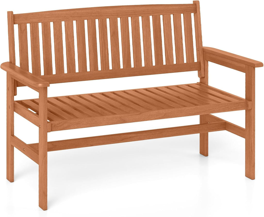 Tangkula Wooden Garden Bench, 2-Person Patio Loveseat with Slatted Backrest and Comfortable Armrests, Outdoor Bench for Porch, Backyard and Park, 530 lbs Weight Capacity