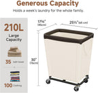 StorageWorks Basic Laundry Hamper with Wheels, 210L Large Rolling Laundry Basket, Heavy Duty Dirty Clothes Hamper for Home and Laundry Room, Beige