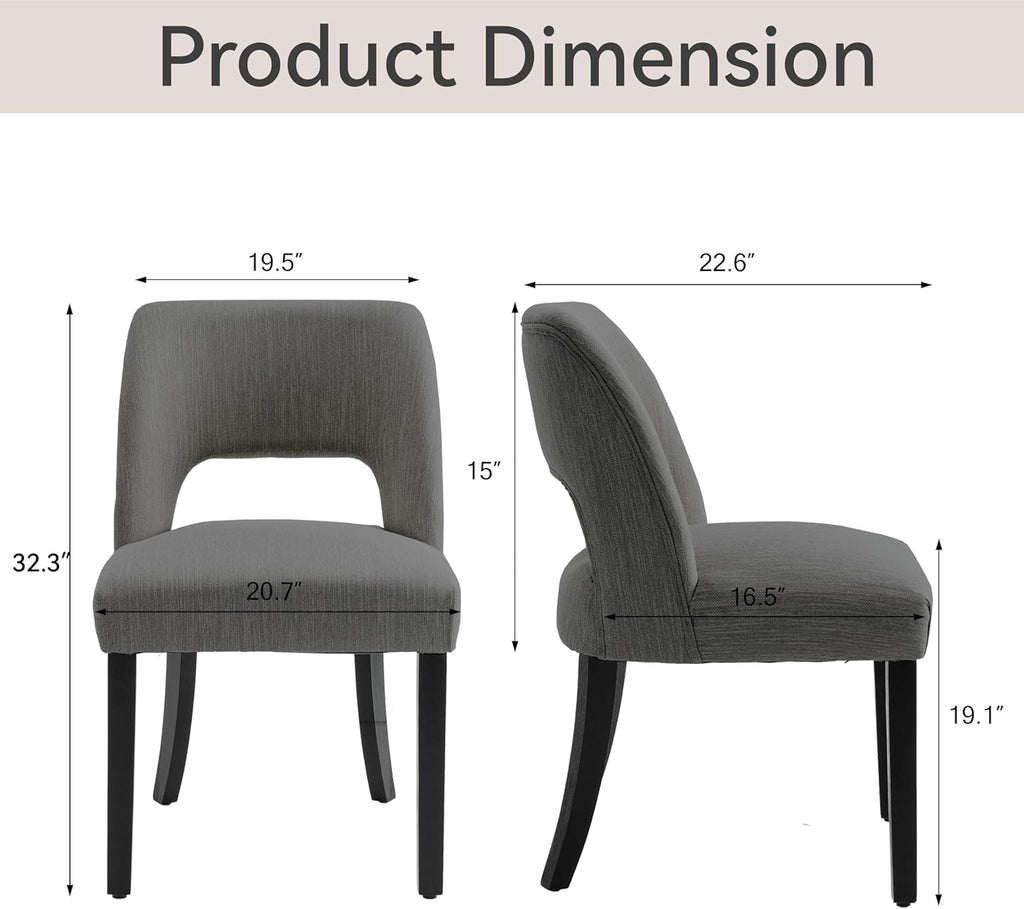 VKNOW Wooden Dining Chairs Set of 4, Modern Fabric Upholstered Dining Room Chair Kitchen Chairs, Farmhouse Dinner Chair for Kitchen Dining Room, Dark Grey-Black Legs