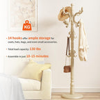 Wood Coat Rack Stand Wooden Coat Rack Freestanding,White | Hall Coat Tree with Sturdy Round Base 14 Hooks for Hat Bag Purses Vintage Coat Tree Hanger Stand for Entryway Hallway Bedroom