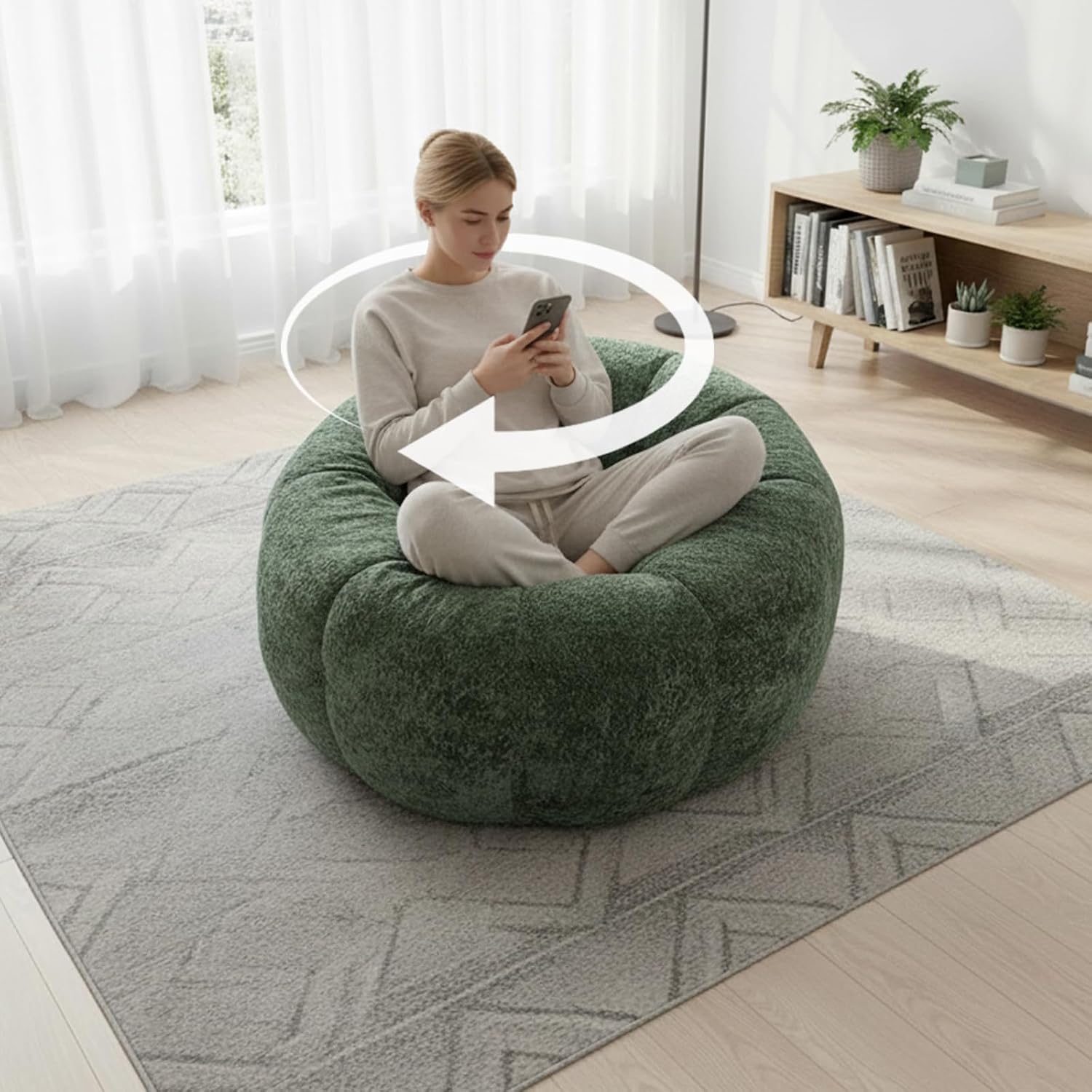 WHGBJA Pumpkin Bean Bag Chair for Adults/Teens with Filler Memory Foam, 5FT Comfy Big Bean Bag Sofa for Gaming, Reading, Relaxing in Living Room, Bedroom (Green)