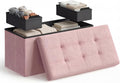 SONGMICS HOME Ottoman with Storage, Removable Lid, Folding Storage Chest, Easy Assembly, for Entryway, Bedroom, Living Room, 15.2 x 30.2 x 15.2 Inches, Velvet, Pink