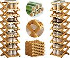 Bamboo Foldable Shoe Rack, 9 Tier Portable Shoe Storage Rack, Multi Functional Narrow Vertical Shoe Racks, Shoe Shelf for Entryway, Corner, Bedroom, Hallway, Balconies, Small Space