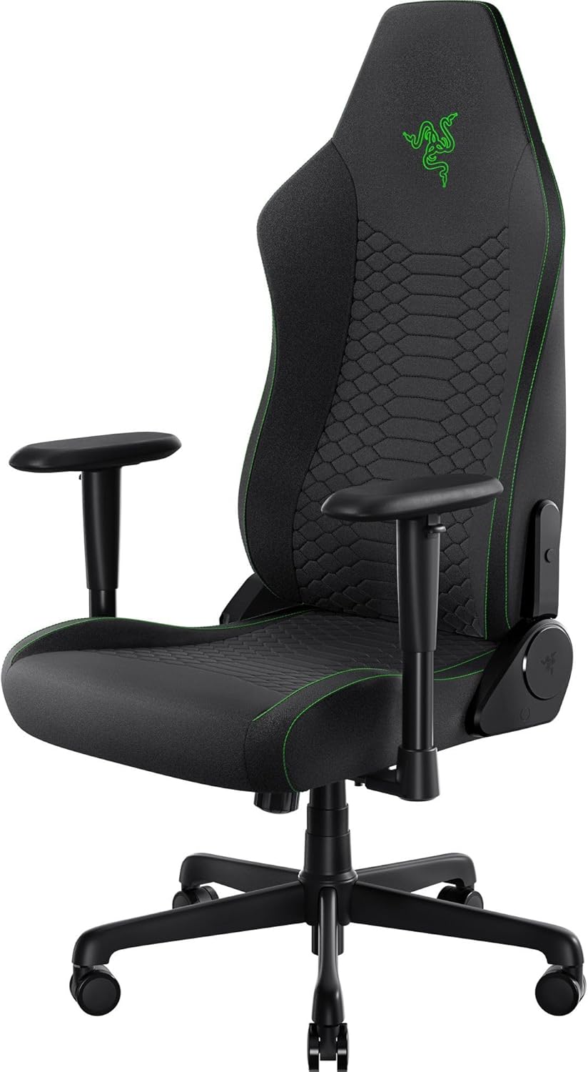 Razer Iskur V2 X Ergonomic Gaming Chair — Built-in Lumbar Support, Widened Seat Base, High-Density Foam Cushions, Adjustable 152° Recline, 2D Armrests, Plush Fabric Finish, PC Gaming — L33T Edition