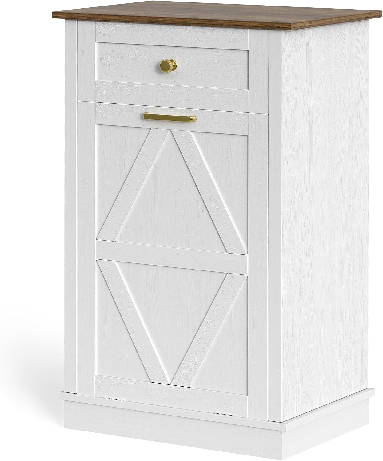 YESHOMY Tilt Out Trash Can Cabinet, 10 Gallon Garbge Can Cabinets, Wooden Hidden Laundry Hamper with Drawer, for Kitchen, Dining Room, Living Room (White)