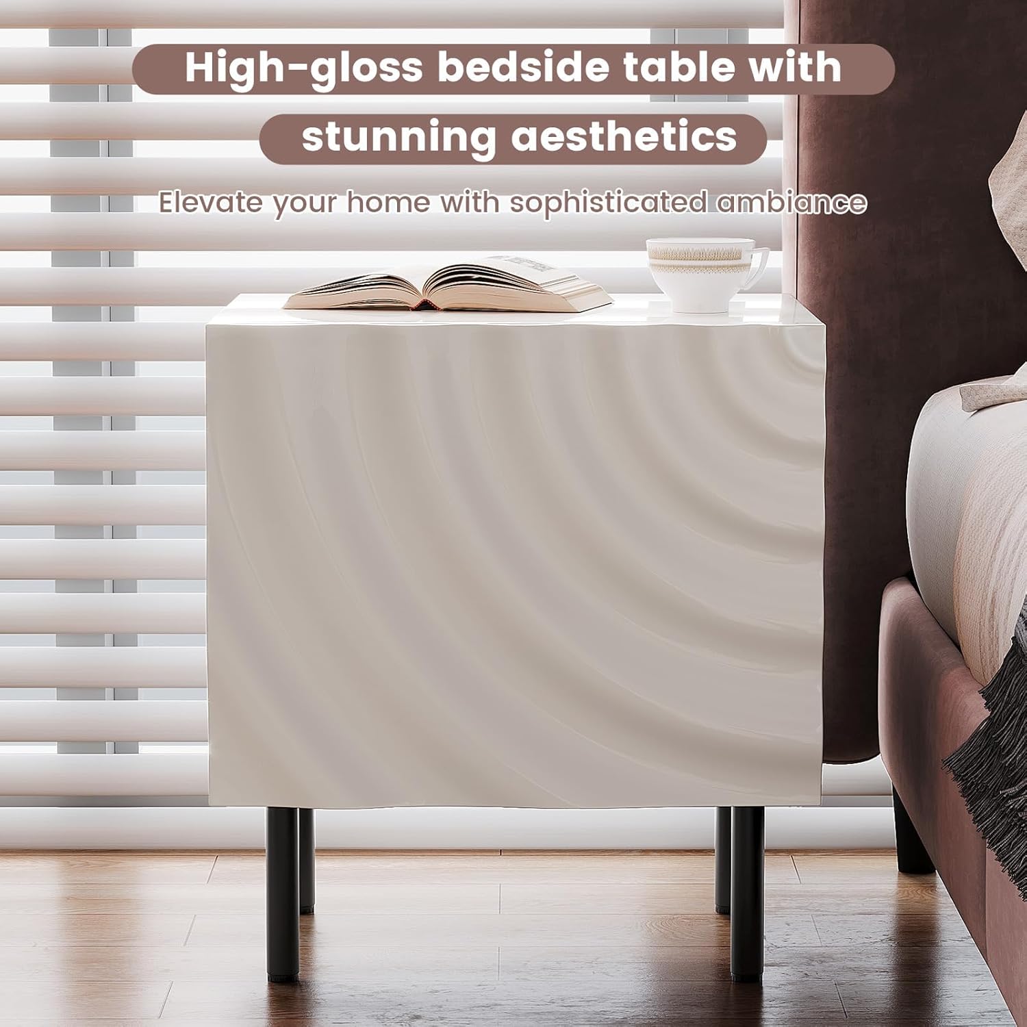 Nightstand Set of 2, Unique Design Side Table Set, Small Bedside Accent Table with Storage and 4 Metal Legs for Bedroom,Living Room and Small Spaces