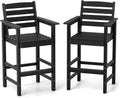 Tangkula Patio Adirondack Chairs Set of 2, HDPE Bar Height Chair with Wide Armrests & Footrest, Outdoor High-Top Slatted Bar Chairs with Backrest for Backyard, Lawn, Poolside (2, Black)