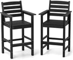 Tangkula Patio Adirondack Chairs Set of 2, HDPE Bar Height Chair with Wide Armrests & Footrest, Outdoor High-Top Slatted Bar Chairs with Backrest for Backyard, Lawn, Poolside (2, Black)