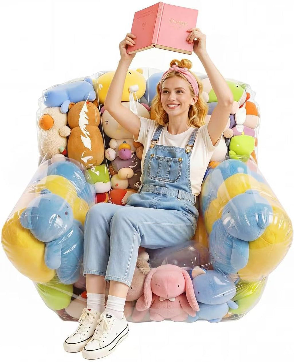 Clear Stuffed Animal Storage Chair, 37.4 x 37.8 Inch Upgraded 0.35mm PVC Waterproof Plushy Organizer, 330lbs Weight Capacity Bean Bag for Kids Adults