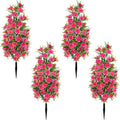 4 Pack Artificial Topiary Trees with Ground Spike for Outdoor, 19" Faux UV Resistant Shrubs with Flowers, Realistic Artificial Fake Bushes Plants for Home Garden Yard Porch Patio Decor (Rose Red)