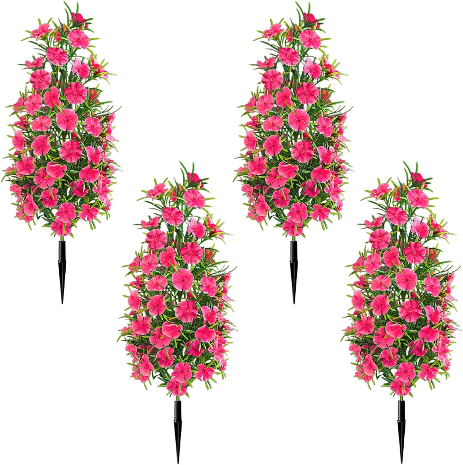 4 Pack Artificial Topiary Trees with Ground Spike for Outdoor, 19" Faux UV Resistant Shrubs with Flowers, Realistic Artificial Fake Bushes Plants for Home Garden Yard Porch Patio Decor (Rose Red)