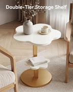 LITTLE TREE End Table, 2-Tier Sofa Side Table, Flower Nightstand with C-Shaped Gold Frame, Modern Luxury Accent Table for Living Room, Bedroom, Small Spaces, Easy Assembly, Glossy Gold + White, 2 PCS