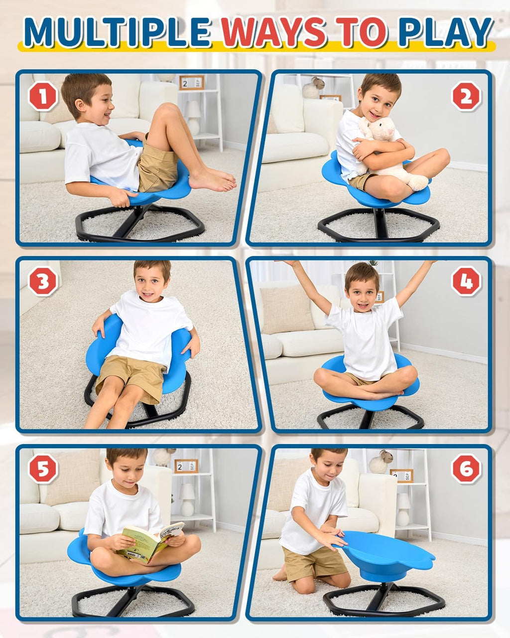KidBloom Spinning Chair for Autistic Kids, Autism Sensory Products | Deepened Seat with Backrest, Silent 360° Rotation Design, Octagonal Non-Slip Metal Base, Supports up to 220 lbs