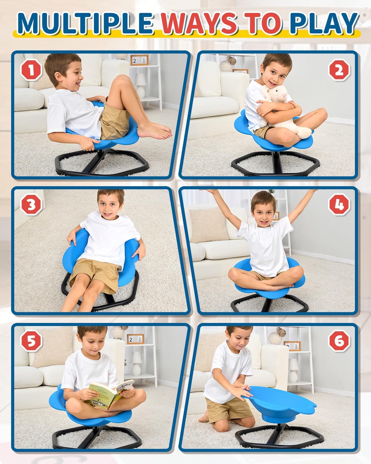 KidBloom Spinning Chair for Autistic Kids, Autism Sensory Products | Deepened Seat with Backrest, Silent 360° Rotation Design, Octagonal Non-Slip Metal Base, Supports up to 220 lbs