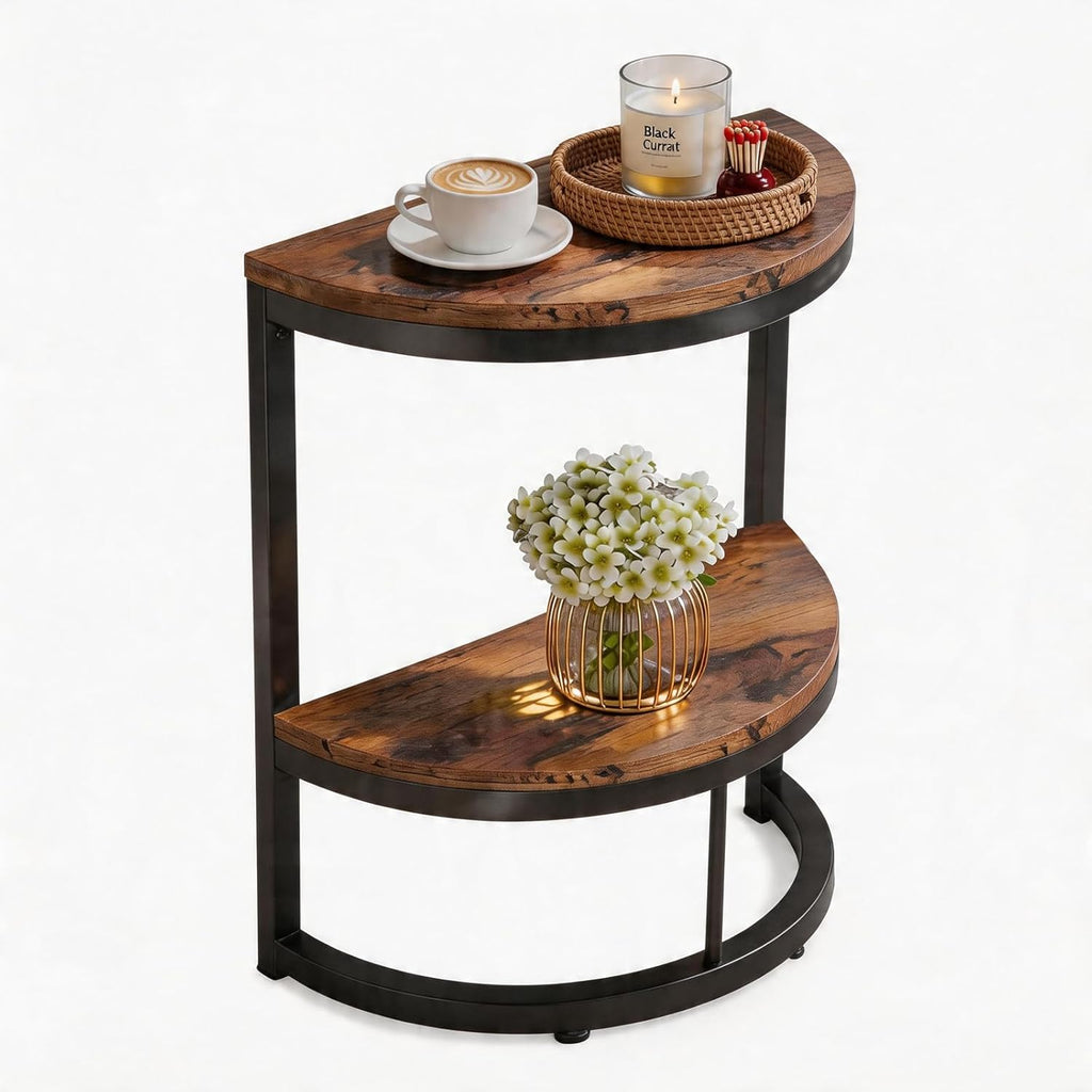 TooCust Half Round End Table for Living Room, 9.8" D x 19.7" W x 24" H, 2-Tier Small Half Circle Table with Storage Shelf, Half Moon Table with Metal Frame, Round Coffee Table for Couch, Bedroom