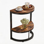TooCust Half Round End Table for Living Room, 9.8" D x 19.7" W x 24" H, 2-Tier Small Half Circle Table with Storage Shelf, Half Moon Table with Metal Frame, Round Coffee Table for Couch, Bedroom