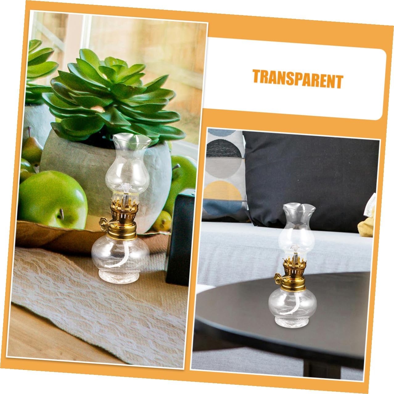 FRCOLOR 2pcs Small Glass Kerosene Oil Lamps 30ml Vintage Indoor Lantern Lights with Long Burning Wick for Emergency Lighting and Home Décor