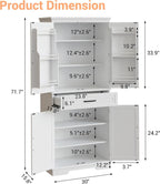 72in Tall Cabinet with Drawer, 6 Doors and Adjustable Shelves, Large Kitchen Pantry Storage Cabinet for Dining Room, Living Room, White