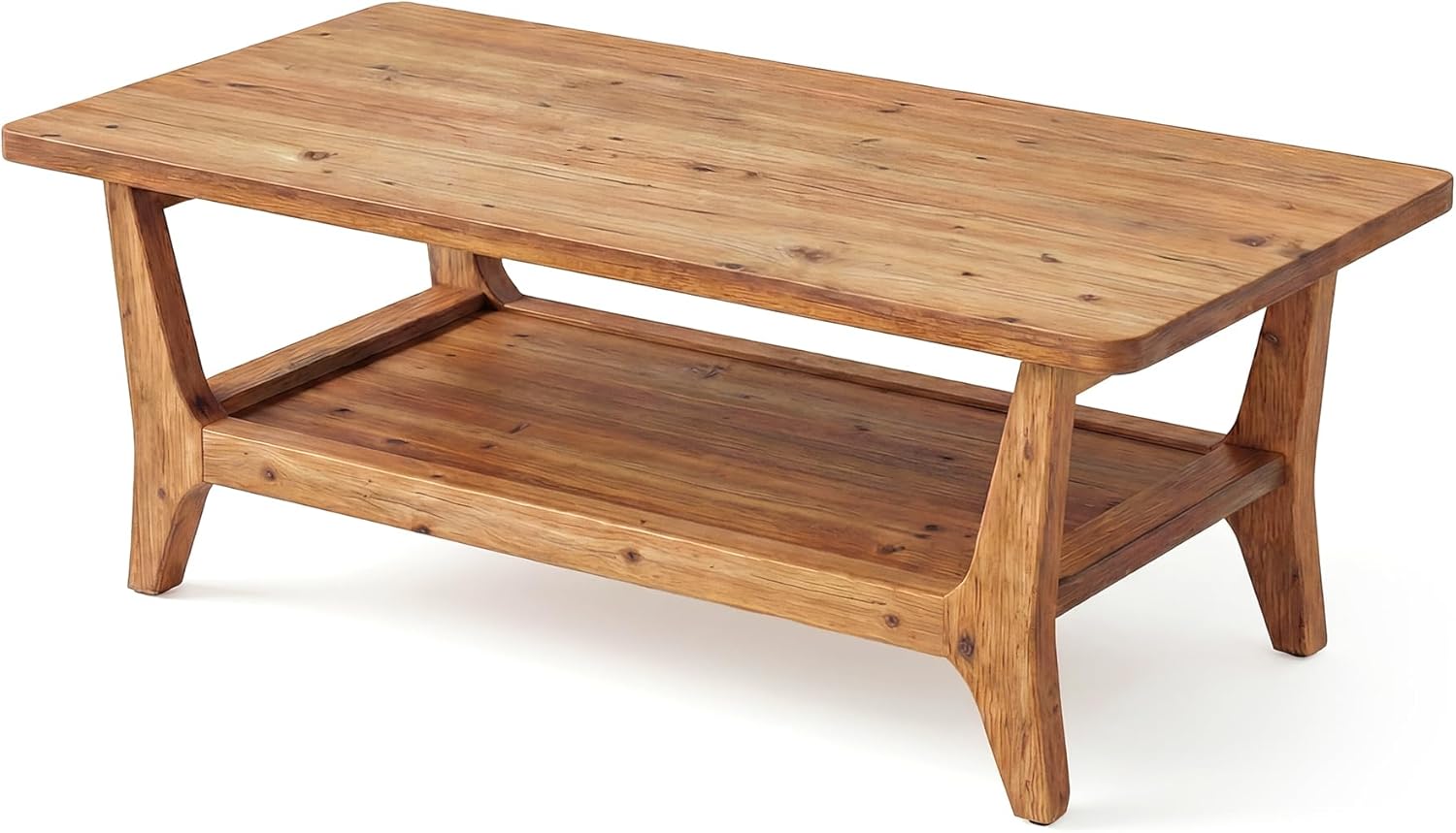 LITTLE TREE Solid Wood Coffee Table, 47-Inch Living Room Center Table with Shelf, 2-Tier, Smooth Corners, Lightweight, Easy Assembly, 23.6" D x 47.2" W, Warm Cedar Brown Finish
