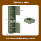 Walsunny Tall Bathroom Storage Cabinet with Freestanding Adjustable Shelves, Narrow Storage Linen Cabinet with 2 Doors and 1 Drawer for Bathroom, Living Room, Kitchen, Green