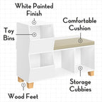 RiverRidge Kids Catch-All Toy Storage Organizer Bench with Cubbies & Toy Bins for Playroom - Cubby Organizer