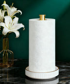 Paper Towel Holder, Ceramic Heavy Plate Base Wobble-Free, Roll Stand-Gold | Effortless Cleaning and Easy to Assemble, Super Large for Triple Rolls, High End Looking as a Good Gift for Kitchen Island