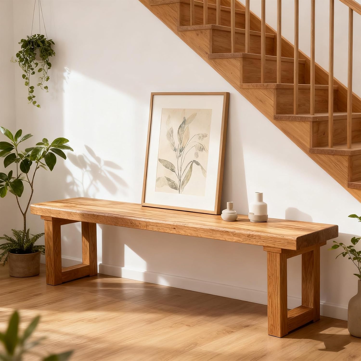 Wooden Narrow Entryway Bench Indoor Skinny Thin Noodle Bench for End of Bed Farmhouse Mudroom,Bedside,Dinette Table,Noodle Slim Bench (39.3" W x 17.7" H x 10" D)