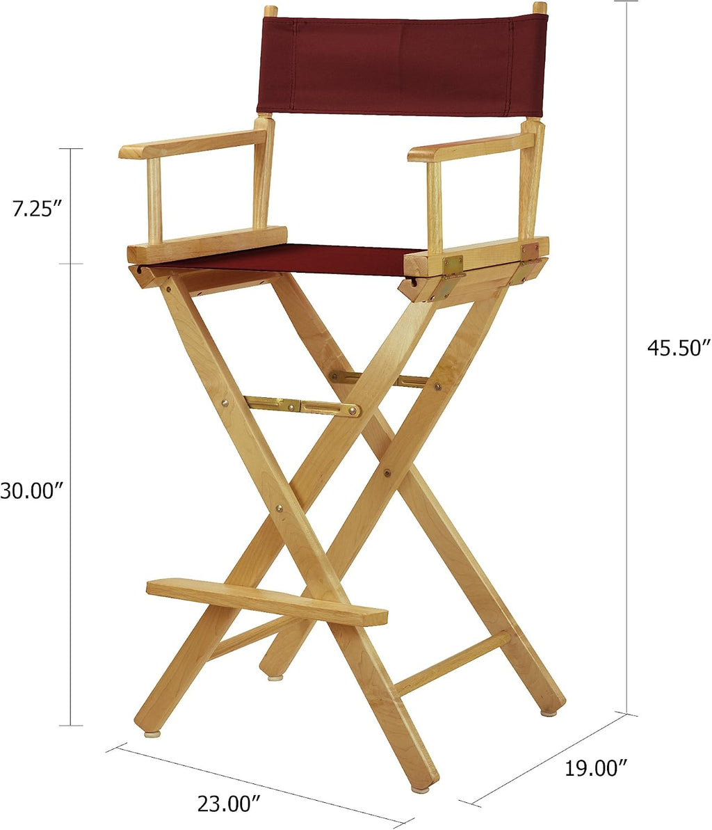 Casual Home 30" Director's Chair Natural Frame-with Burgundy Canvas, Bar Height