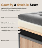 Tbfit Large Square Storage Ottoman Bench, Button Tufted Upholstered Coffee Table Ottoman with Wooden Legs, Oversized Storage Ottomans Toy Box Footrest for Living Room, Gray-Velvet