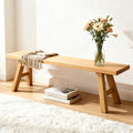 47.2" Solid Wood Entryway Bench - Extra Long Elm Wood Farmhouse Dining Bench for Hallway, Bedroom, Kitchen - Antique Natural Finish