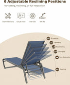 Outdoor Aluminum Textilene Chaise Lounge,2 Pieces Patio Lounge Chairs with Iron Side Table,6 Adjustable Positions, Stackable & Easy Assembly,400lbs Capacity,Breathable for Pool,Deck,Balcony,Navy Blue