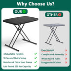 30 Inch Folding Table, Adjustable Height TV Tray for Small Spaces, Heavy Duty Foldable Utility Table for Laptop, Dining, Camping, No Assembly, 200 lbs Capacity, Black Granite