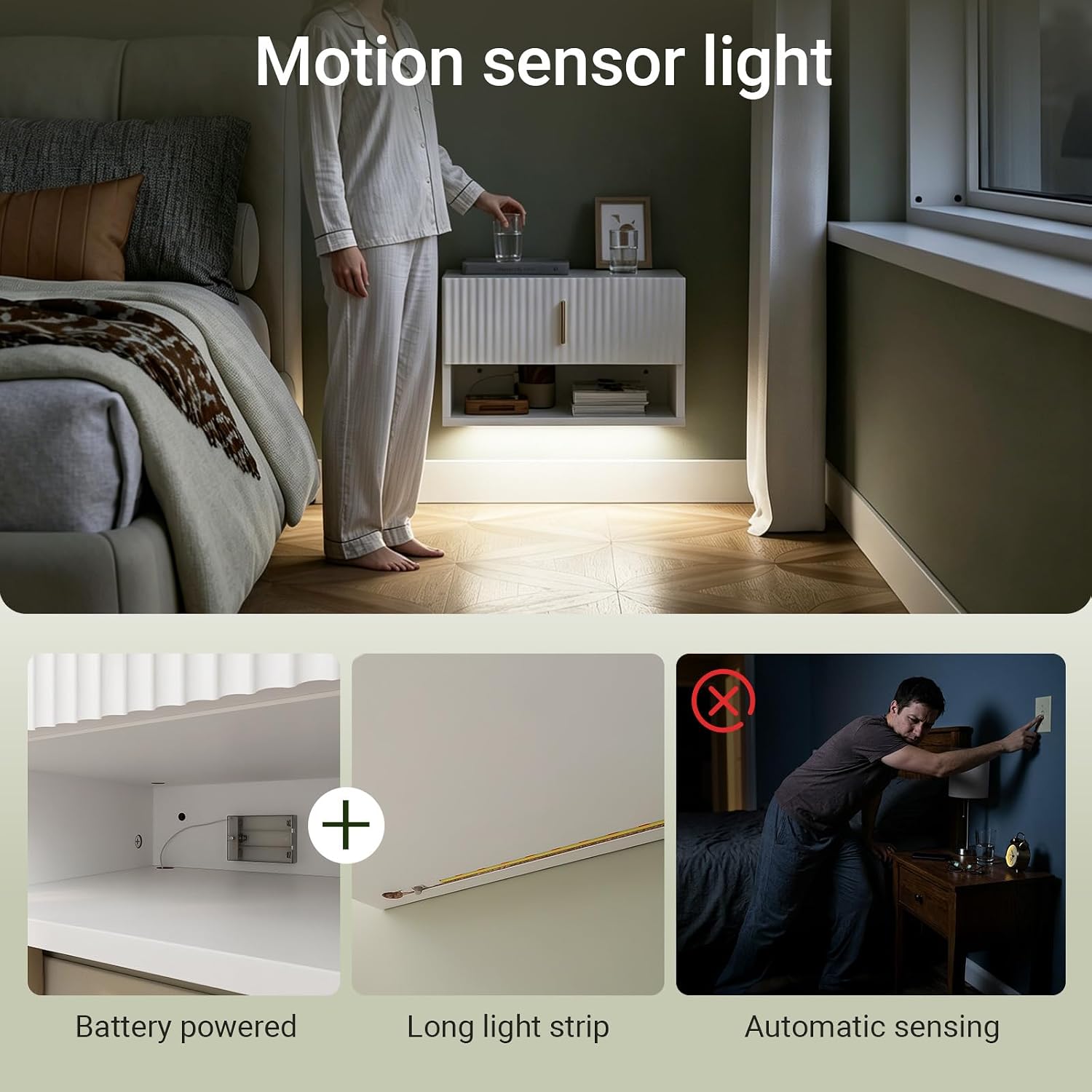 SoBuy Floating Nightstand with LED Sensor Light | Slim Wall Mounted Bedside Table with Drawer, Narrow White Nightstand for Bedrooms and Dorms, FBT176-E-