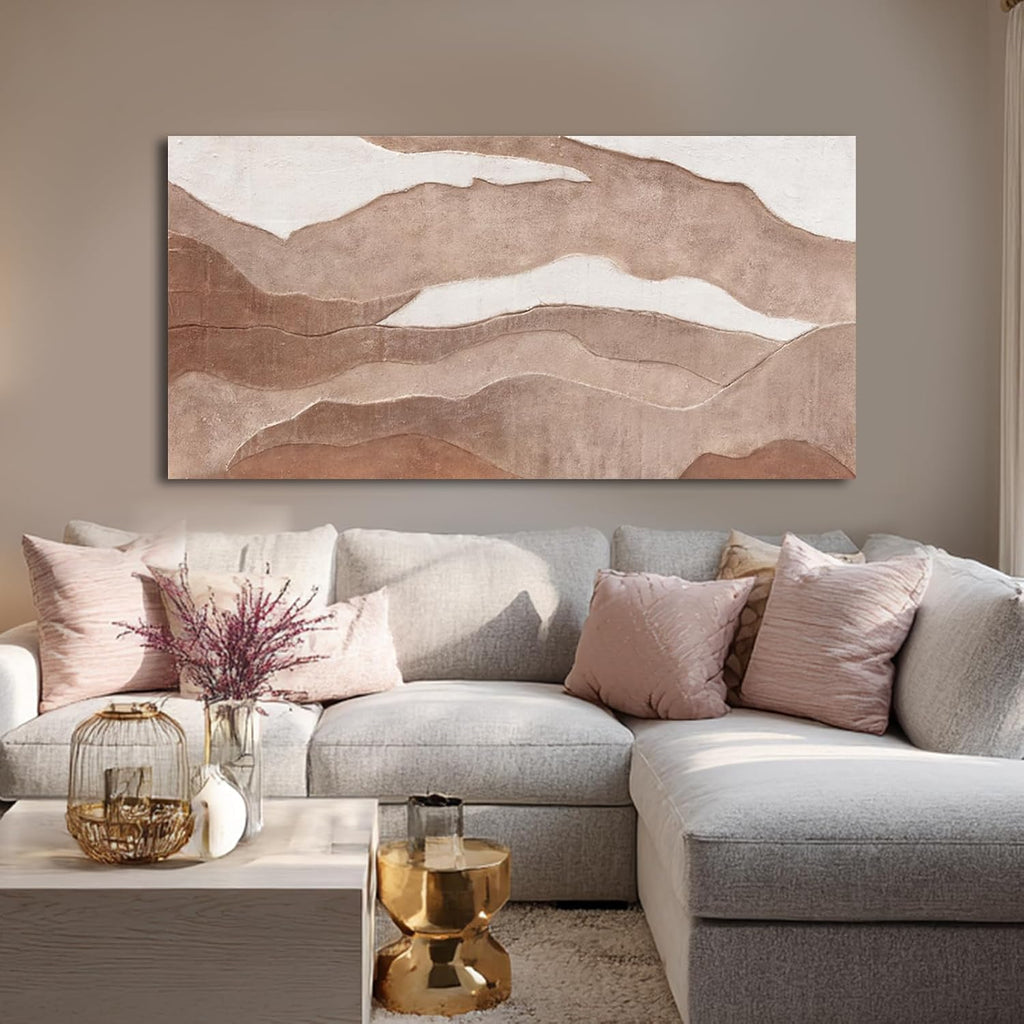 YLLTIEM Minimalist Abstract Canvas Wall Art 29x58 Inch, Brown Earth Tone Wall Art, Large Hand Painted Textured Painting, Wall Decor for Living Room Bedroom Office