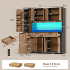 Itaar 71" Kitchen Pantry Cabinet with Charging Station and Led Light, Kitchen Storage Cabinets with Microwave Stand, 59" Wide Pantry Storage Cabinet with Storage Cart 3 Tier for Dining Room, Brown