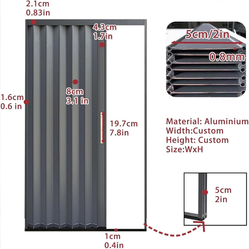 Accordion Door Interior Folding Door with Lock and Key, Kitchen Privacy Door, Home Bedroom Accordion Door Screen, Aluminum Alloy Telescopic Folding Doors Fits 22to 80 Inch Openings (65x82in,A)