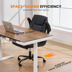 Leather Office Chair, 300lbs Heavy Duty Mid-Back Desk Chairs with Flip-up Armrests, Space-Saving Swivel Task Chair with Wheels, Adjustable Height and Ergonomic Back Support, Black