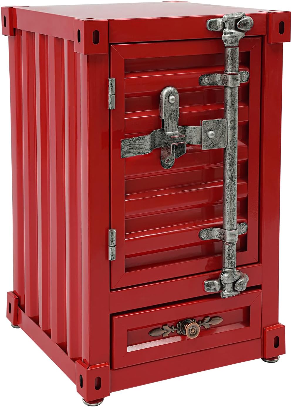 Industrial Wind Bedside Table, End Tables, Container Style Locker Wrought, Iron Bilayer Side Table, Metal Locker Nightstand with Combination Lock for Bedroom, Living Room, Office - Red