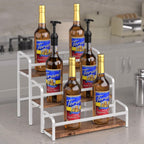 Coffee Syrup Rack,12 Bottle Capacity,3 Tier Coffee Bar Organizer,Kitchen Wine Rack,Coffee Station for Syrup, Wine Stand Shelf,Coffee Bar Accessories (Dark Brown Wood, White)
