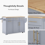 59.3" Kitchen Island with Drop Leaf and Pull Out Trash Can Storage Cabinet, Rolling Kitchen Island Table with Power Outlet, Spice & Towel Rack for Kitchen, Dining, Grey Blue