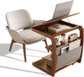 AQIMUELE Rolling Side Table, C Shaped End Table, C Table with 4 Wheels Solid Wood Small Rolling Desk with Adjustable Desktop,C Shaped End Table for Couch,Home Office(15.6" D x 23.6" W x 24.3" H)