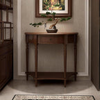 Half Moon Table, Table Solid Wood with Drawer Half-Moon Porch Side Elegant Vintage, Semi-Circle Entryway Storage Shelf, for Hallway Entrance Decor(Walnut-Colored, 23.6" L x 11.8" W x 31.5" H)