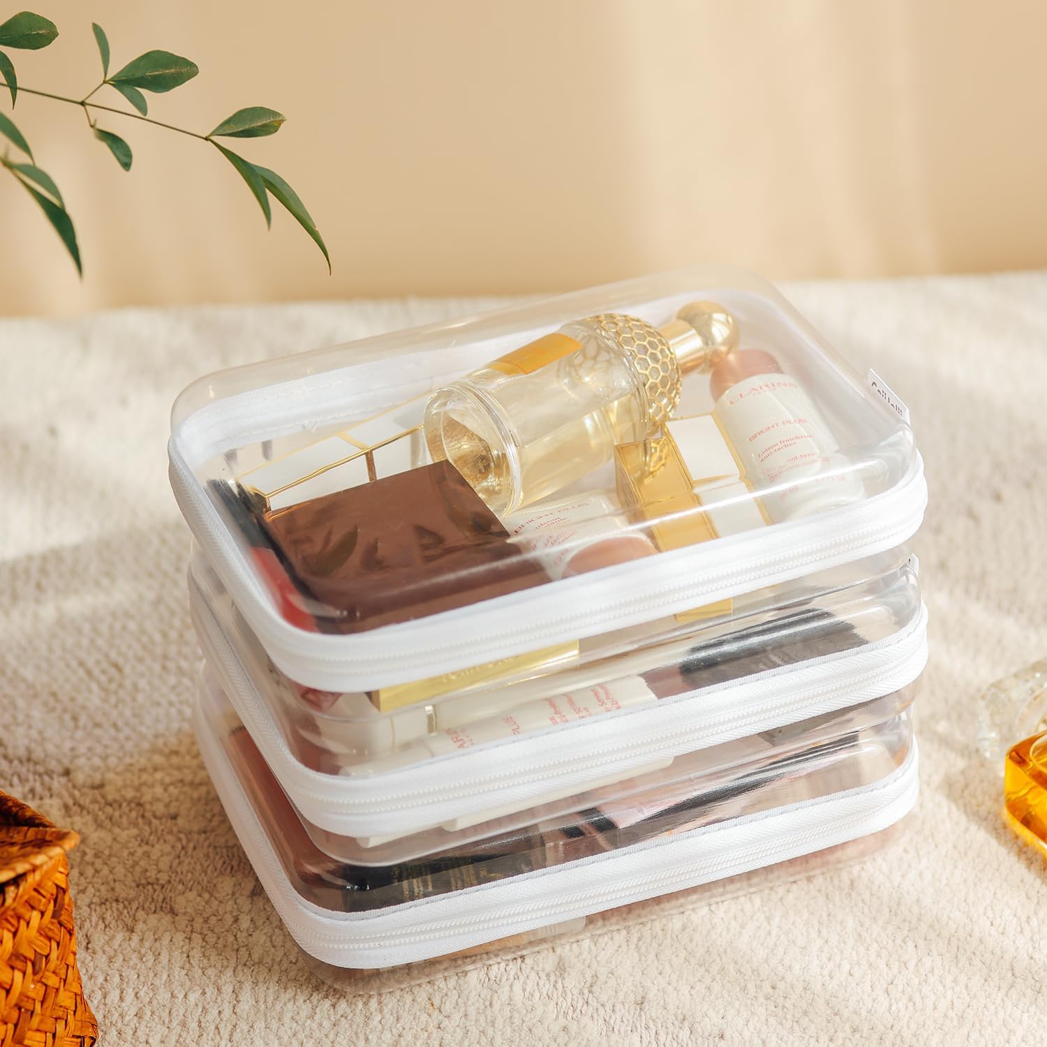 CoiiJoii 6PCS Clear Hard Shell Zipper Case,Portable Cosmetic Bag with Zipper,Kid's Toy Storage Organizer Bins,Hard Plastic Case,Clear Bags for Organizing