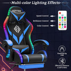 RGB Gaming Chair with Bluetooth Speakers and LED Lights Ergonomic Massage Computer Gaming Chair with Footrest Video Game Chair High Back with Lumbar Support Blue and Black