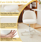 VINGLI Modern Vanity Chair with Back, Velvet Desk Chair for Girls, Small Office Chair with Silent Wheels， Stylish and Comfortable, White